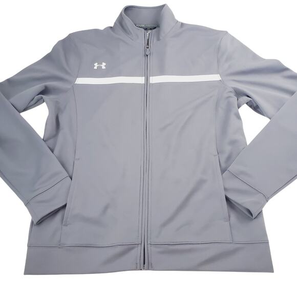 Under Armour Protect This House Track Jacket Mens M Loose Full Zip Gray & White - Picture 2 of 10